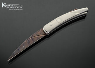 William Tuch Custom Knife Blued Damascus and Fluted Steel Double Action Automatic Linerlock 18300