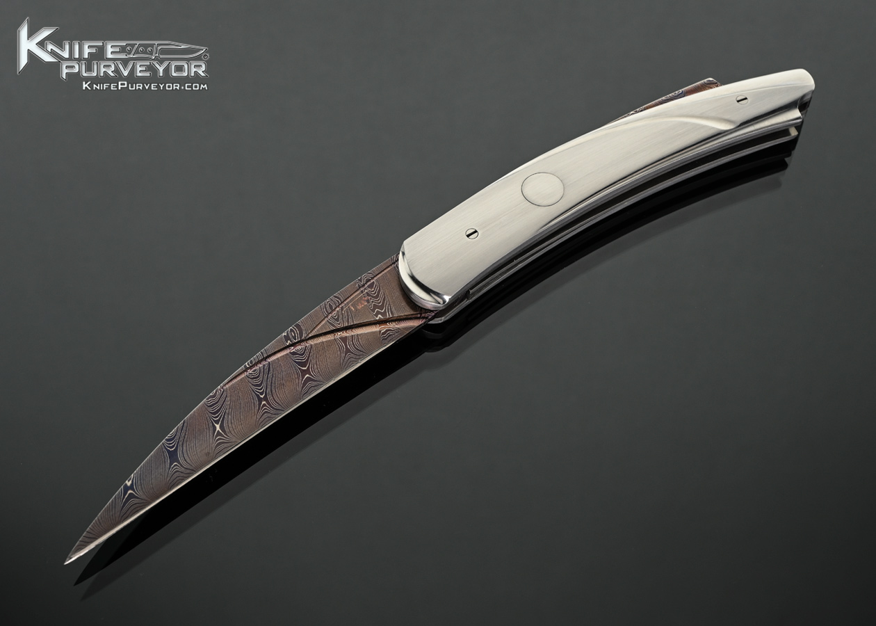 William Tuch Custom Knife Blued Damascus and Fluted Steel Double Action Automatic Linerlock 18300