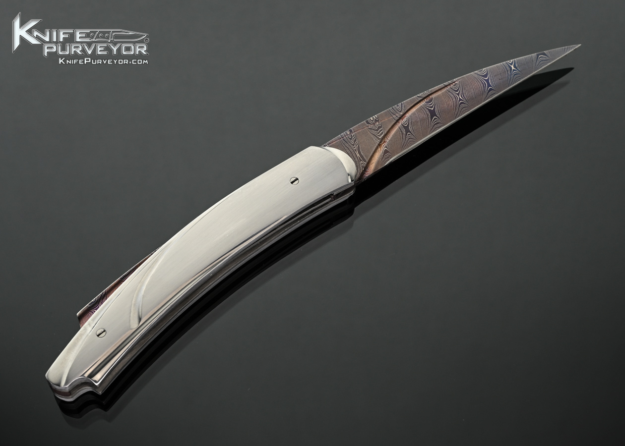 William Tuch Custom Knife Blued Damascus and Fluted Steel Double Action Automatic Linerlock - Image 3