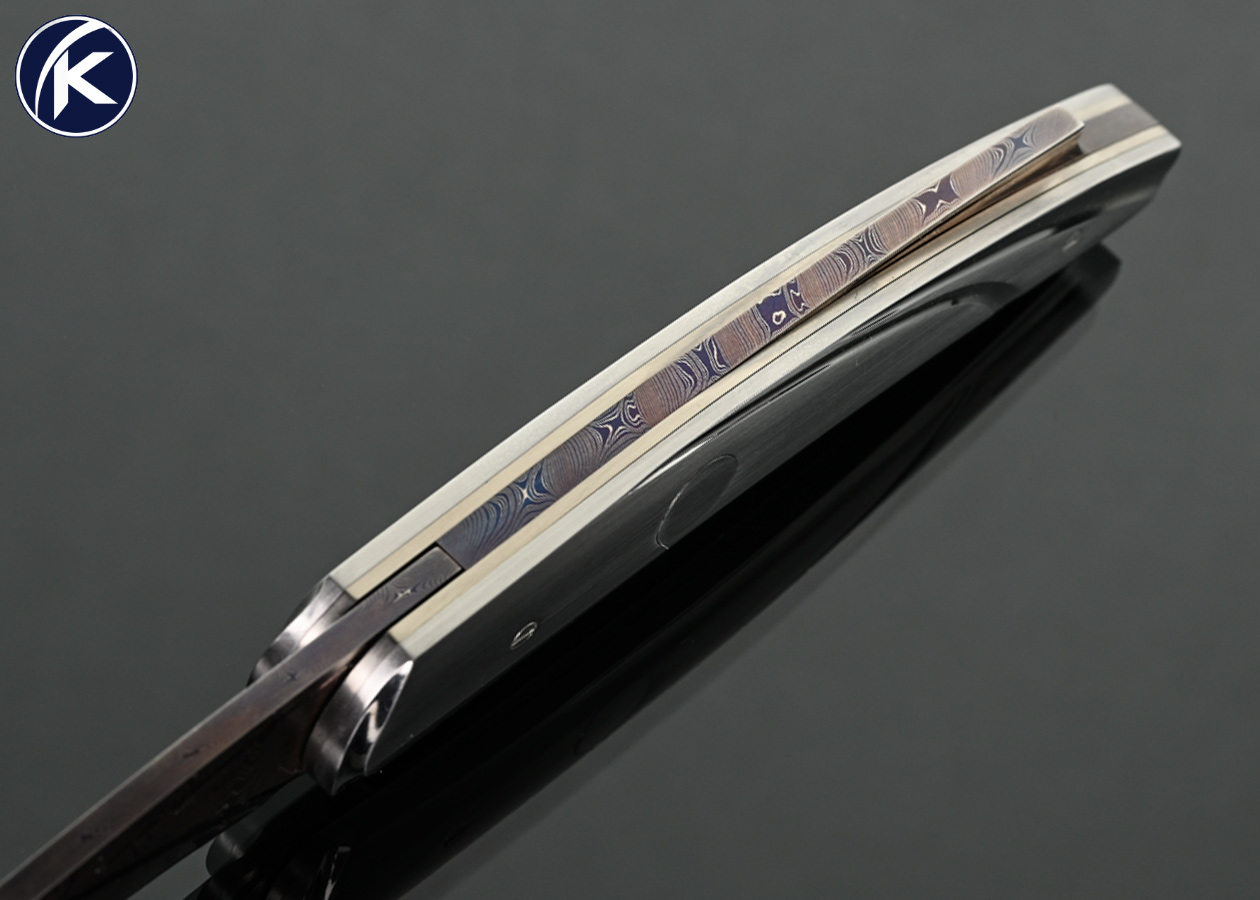William Tuch Custom Knife Blued Damascus and Fluted Steel Double Action Automatic Linerlock - Image 4