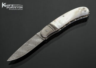 Barry Davis Custom Knife Sole Authorship Damascus and Mother of Pearl Lockback 18502