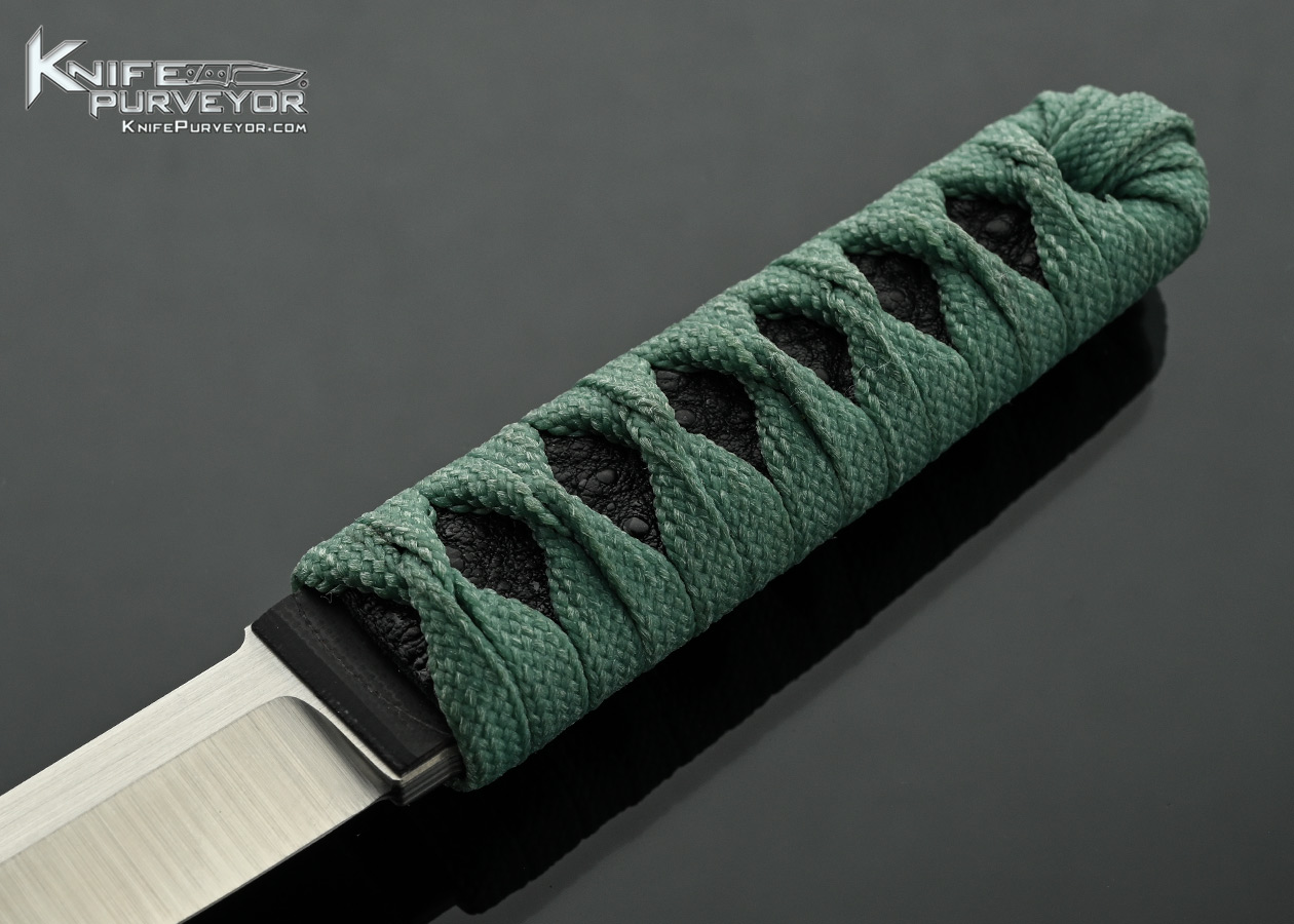 Chris Adelhardt (Pariah Knives) Custom Knife “Ego-Slayer” with Teal Cord Wrap over Black Stingray - Image 2