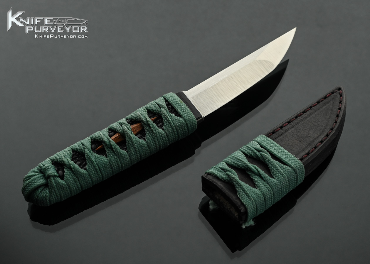 Chris Adelhardt (Pariah Knives) Custom Knife “Ego-Slayer” with Teal Cord Wrap over Black Stingray - Image 3