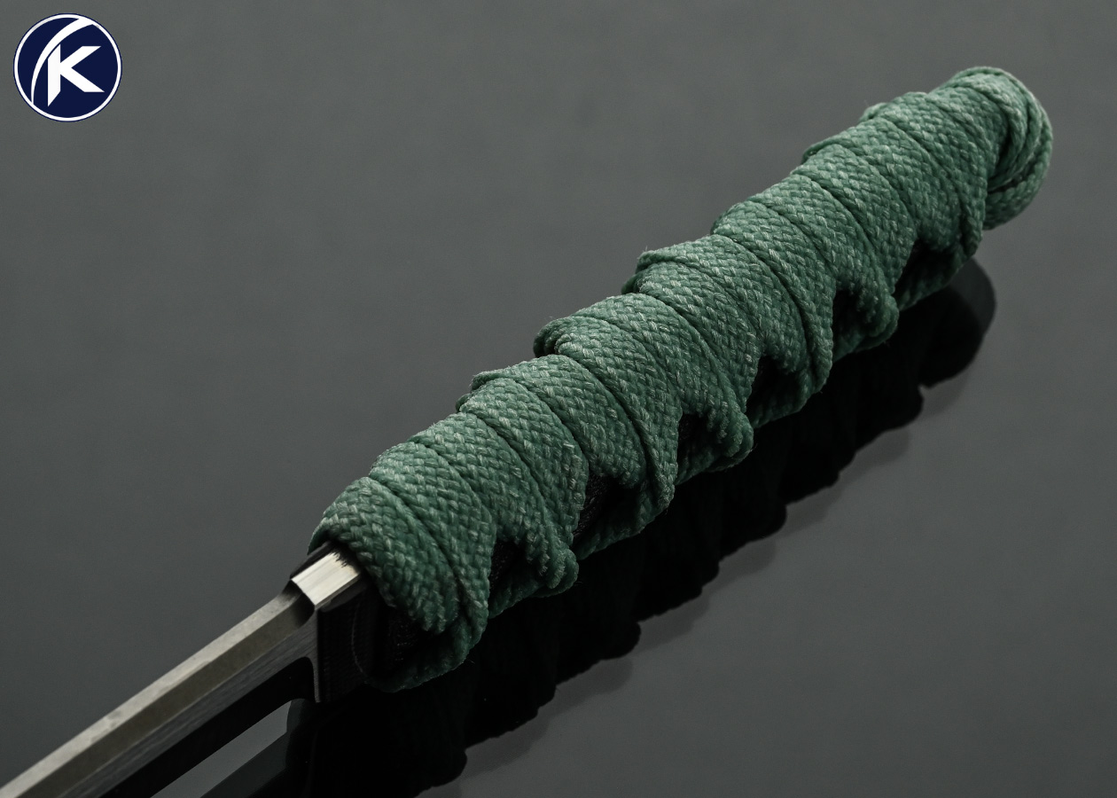 Chris Adelhardt (Pariah Knives) Custom Knife “Ego-Slayer” with Teal Cord Wrap over Black Stingray - Image 4