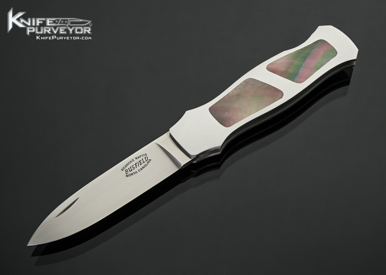 Jack Busfield Custom Knife Black Lip Tahitian Pearl Double Interframe Lockback Dagger 18525