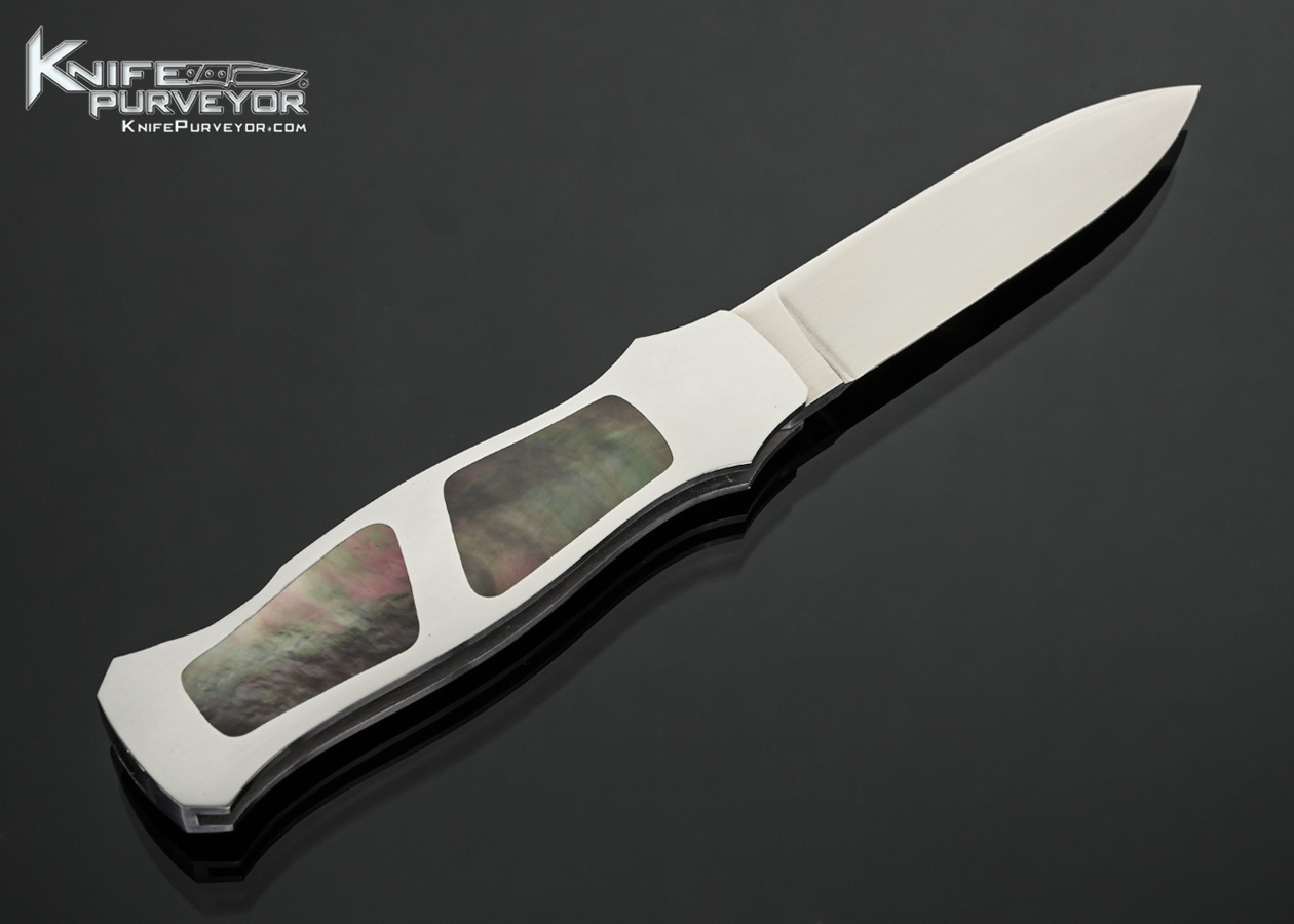 Jack Busfield Custom Knife Black Lip Tahitian Pearl Double Interframe Lockback Dagger - Image 3