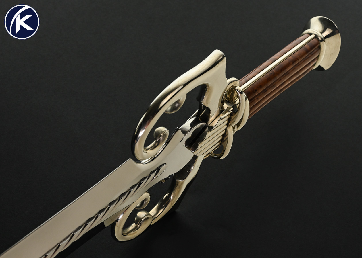 Lloyd Hale Custom Knife Carved German Silver with Fluted Wood Short Sword 18504