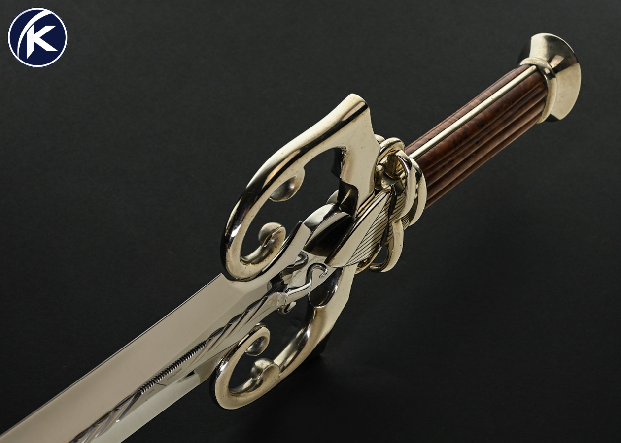 Lloyd Hale Custom Knife Carved German Silver with Fluted Wood Short Sword - Image 4