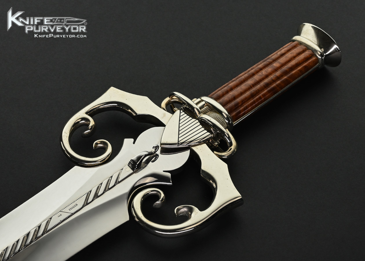 Lloyd Hale Custom Knife Carved German Silver with Fluted Wood Short Sword - Image 2