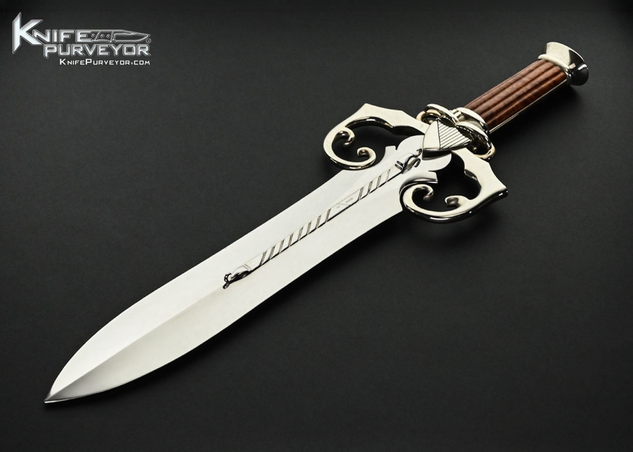 Lloyd Hale Custom Knife "Short Sword" Carved German Silver with Fluted Wood Ron Frazier Collab 18504