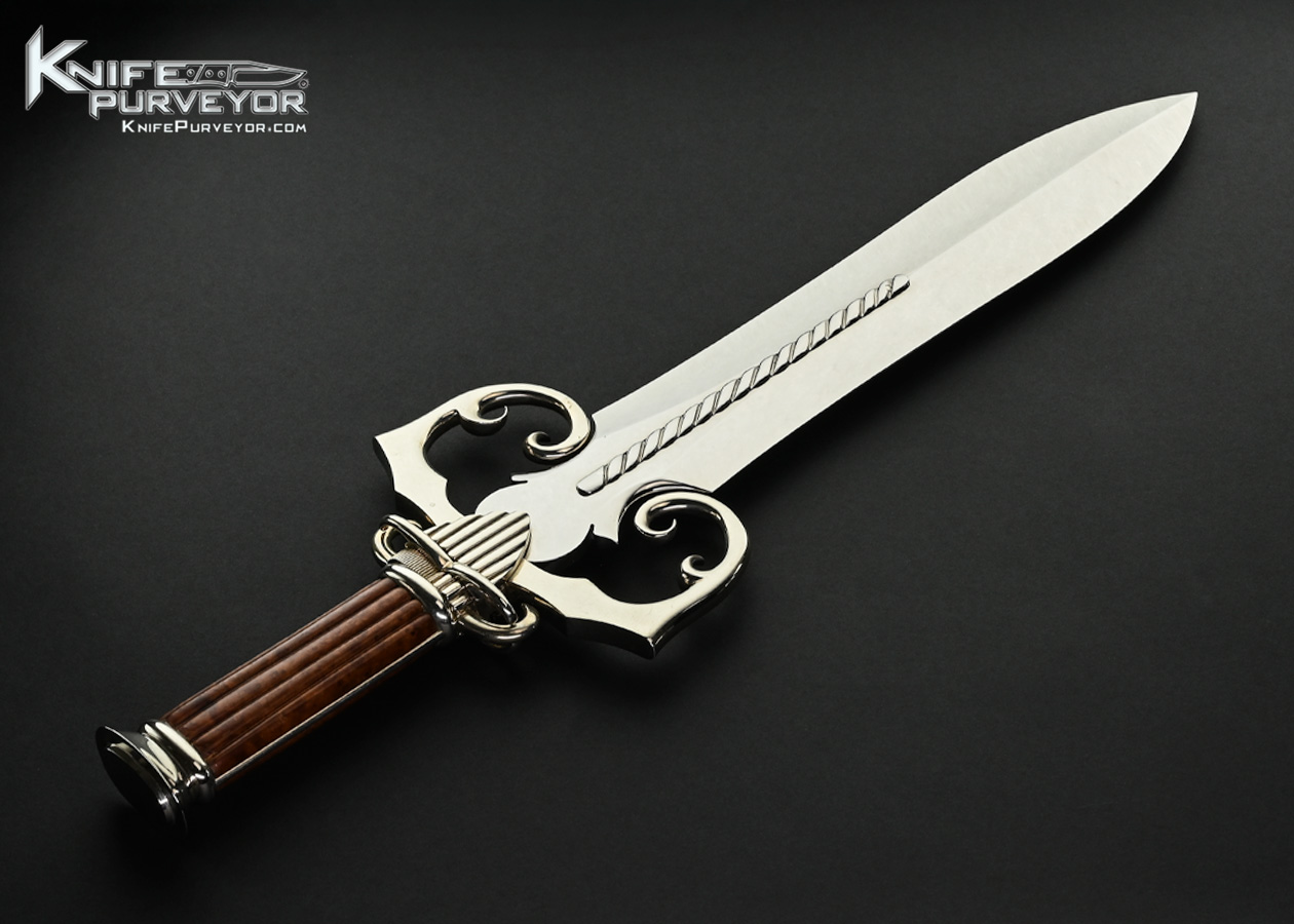 Lloyd Hale Custom Knife Carved German Silver with Fluted Wood Short Sword - Image 3