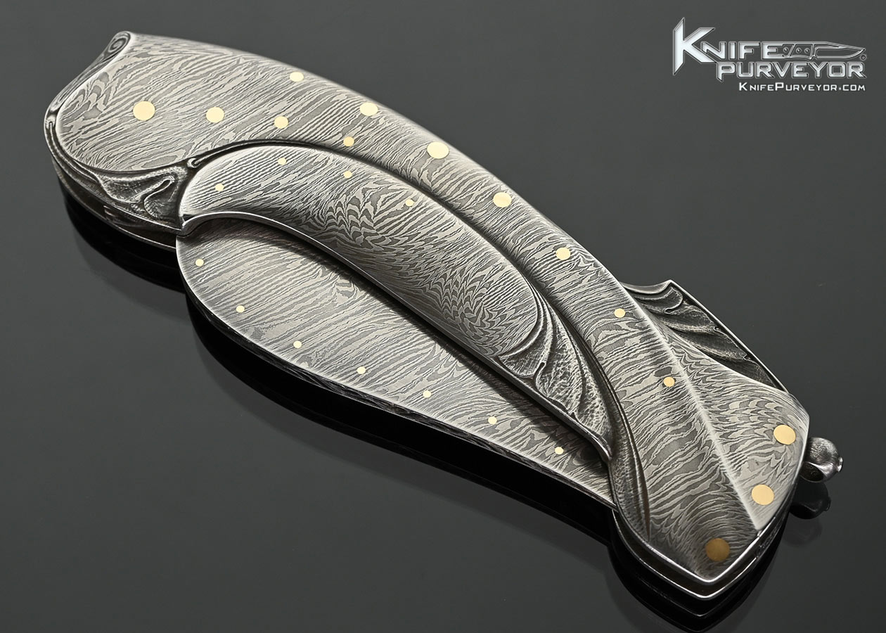Robert-Weinstock-Custom-Knife-“Flowing-Majesty”-Full-Damascus-Dress-with-24-Kt-Gold-Inlays-Lockback-