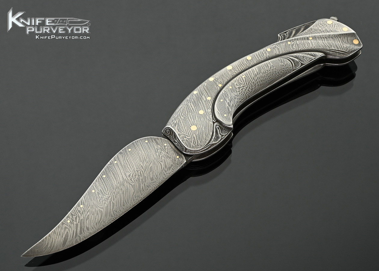 Robert-Weinstock-Custom-Knife-“Flowing-Majesty”-Full-Damascus-Dress-with-24-Kt-Gold-Inlays-Lockback-