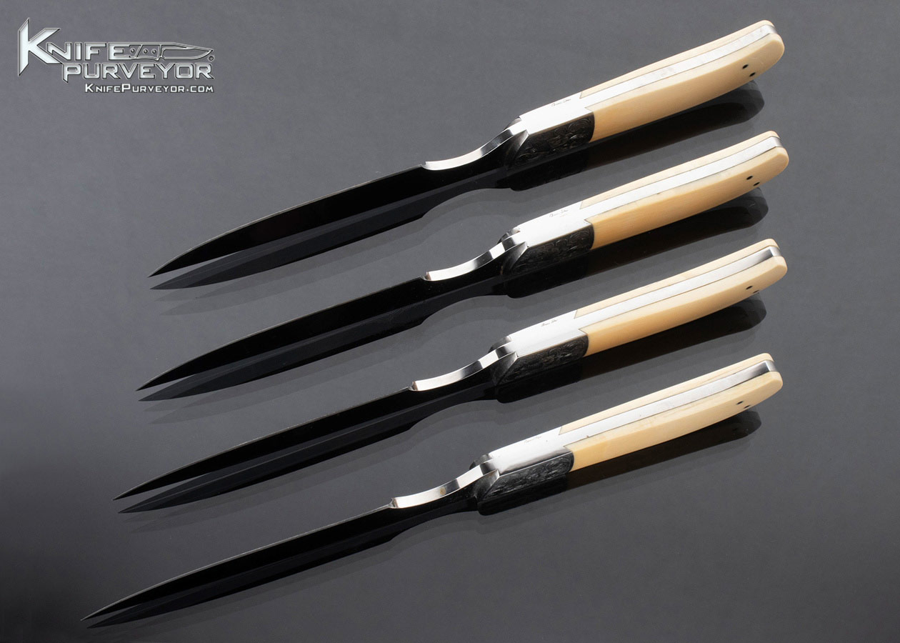 Dennis Friedly Custom Knife Set of 4 Bruce Shaw Engraved Mammoth with Wood Lockable Display Box - Image 4