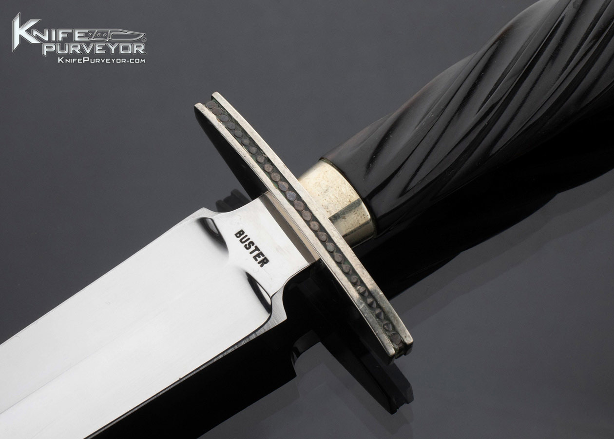 Buster Warenski Custom Knife Fluted Black Buffalo Horn and Nickle Silver Dagger with Scabbard - Image 2
