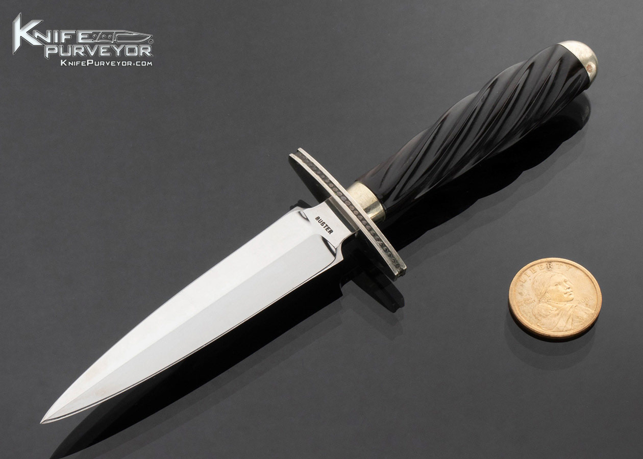 Buster Warenski Custom Knife Fluted Black Buffalo Horn and Nickle Silver Dagger with Scabbard 16836