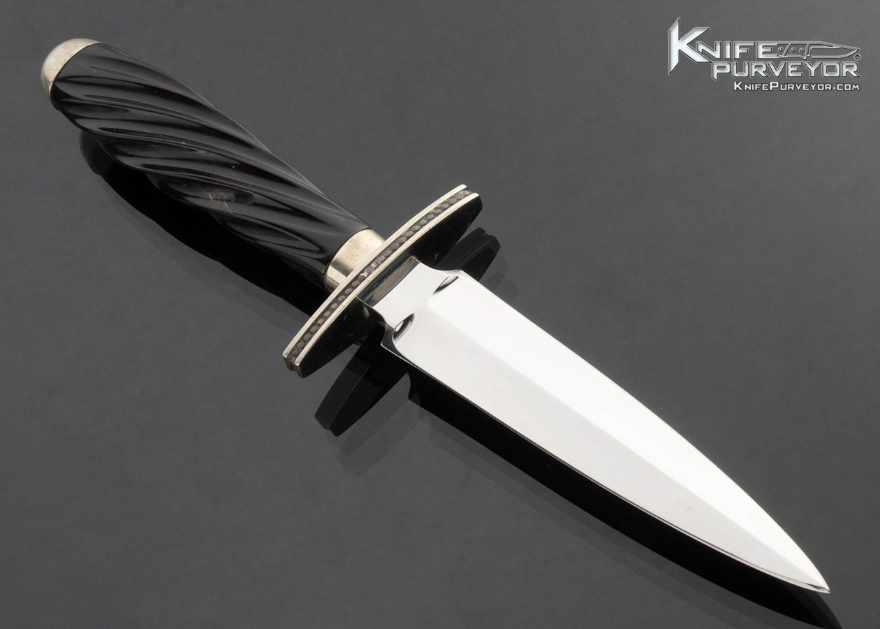 Buster Warenski Custom Knife Fluted Black Buffalo Horn and Nickle Silver Dagger with Scabbard - Image 3