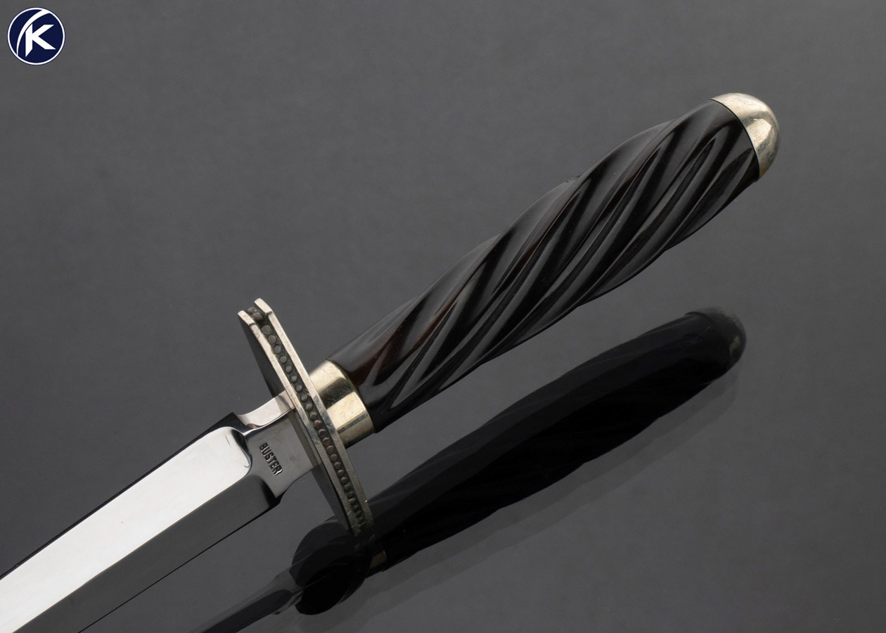 Buster Warenski Custom Knife Fluted Black Buffalo Horn and Nickle Silver Dagger with Scabbard - Image 4