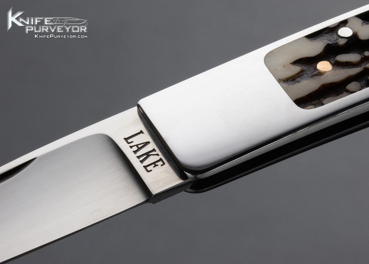 Ron Lake Custom Knife Stag Stainless Steel Interframe Tail Lock with Bale - Image 2