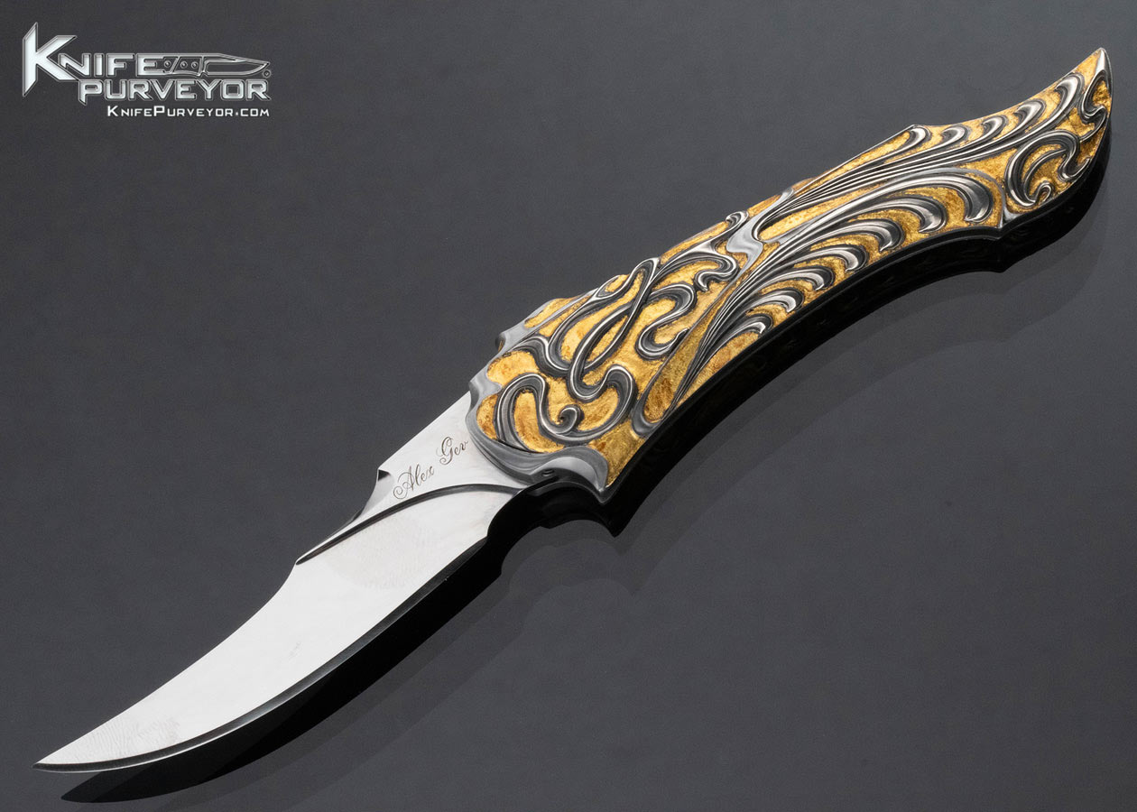 Alex Gev Custom Knife Sole Authorship Engraved Folder with 24Kt Gold Inlays 16272