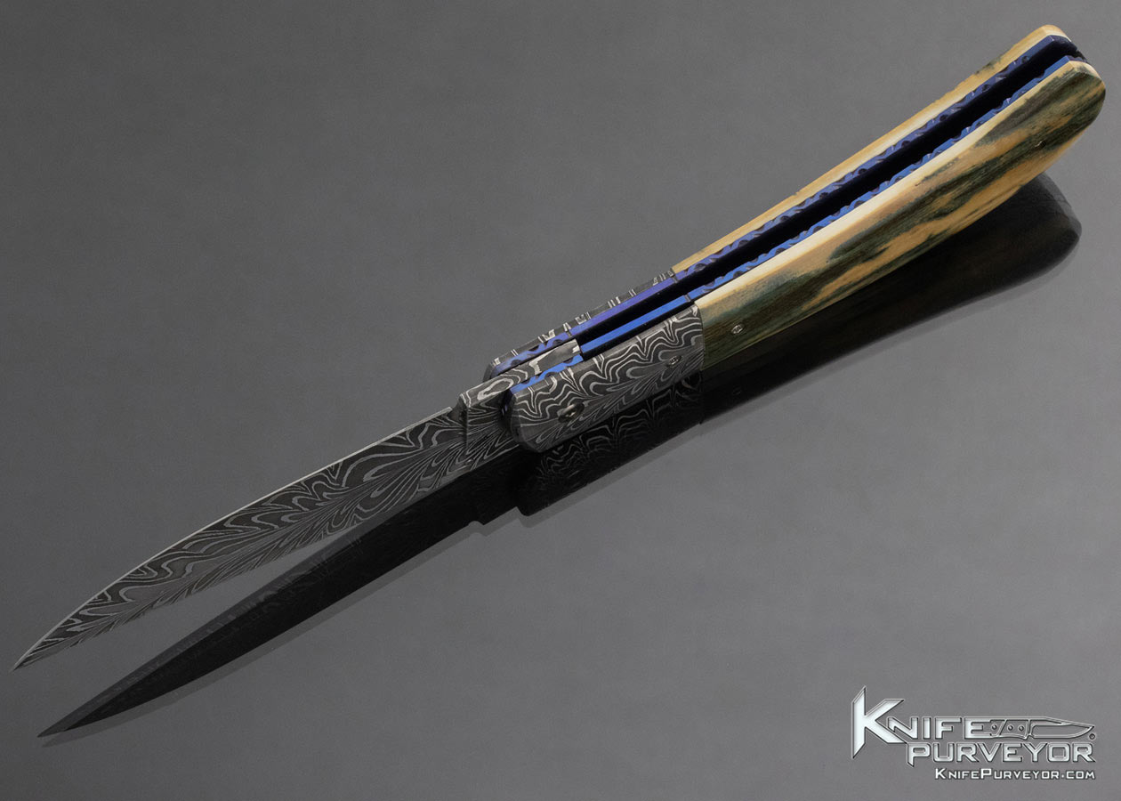 Chris Owen Custom Knife Feather Damascus Bark Mammoth Liner Lock - Image 8