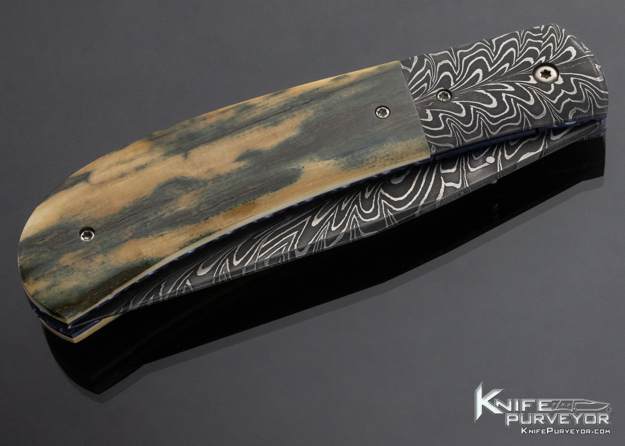 Chris Owen Custom Knife Feather Damascus Bark Mammoth Liner Lock - Image 4