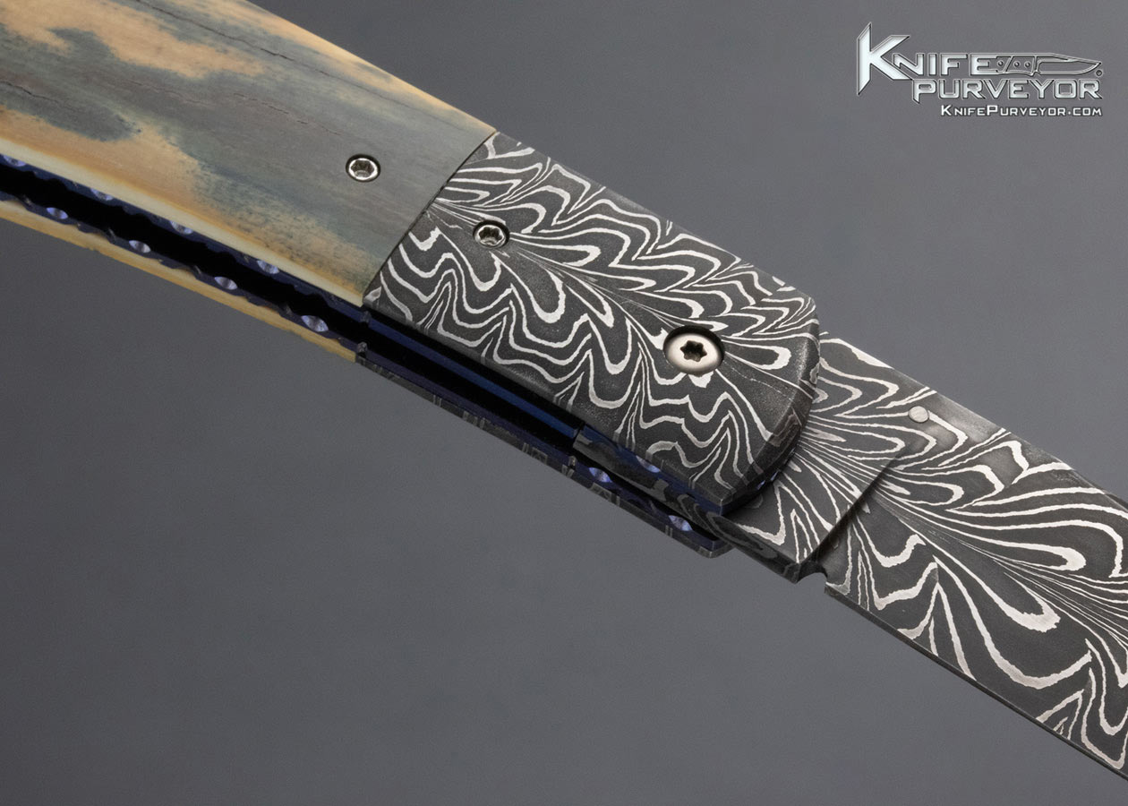 Chris Owen Custom Knife Feather Damascus Bark Mammoth Liner Lock - Image 6