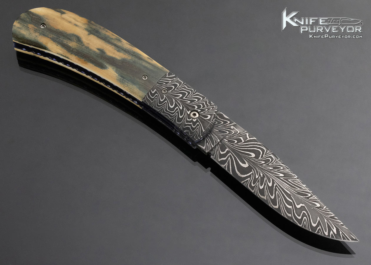 Chris Owen Custom Knife Feather Damascus Bark Mammoth Liner Lock - Image 5