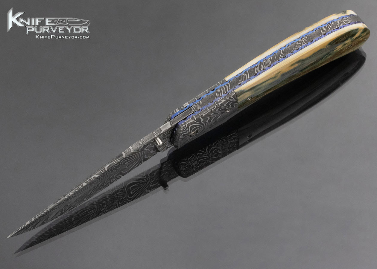 Chris Owen Custom Knife Feather Damascus Bark Mammoth Liner Lock - Image 7