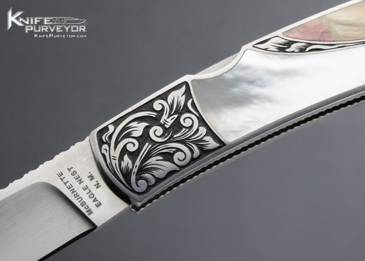 Harvey McBurnette Custom Knife Sole Authorship Engraved Double Pearl Interframe Lockback - Image 2