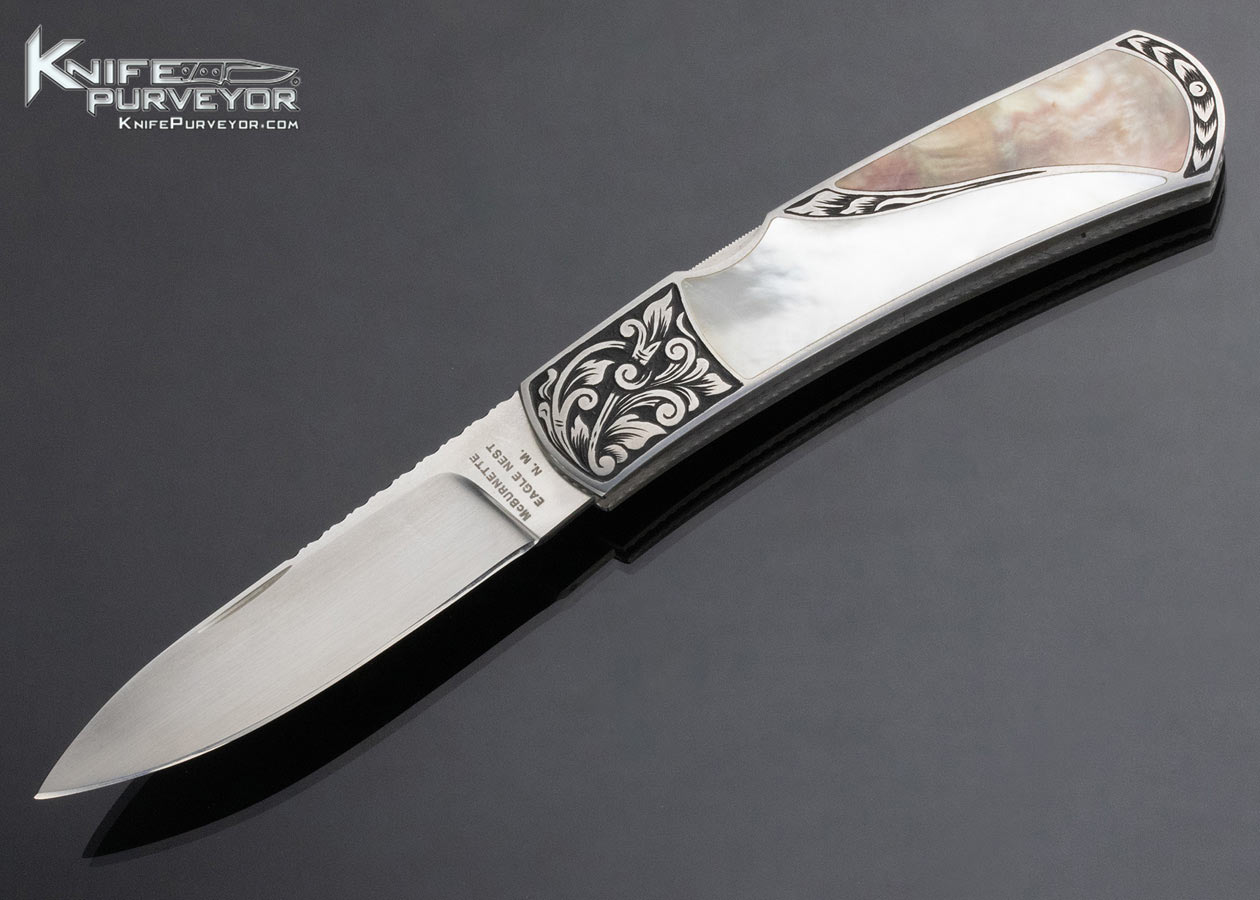 Harvey McBurnette Custom Knife Sole Authorship Engraved Double Pearl Interframe Lockback 14970