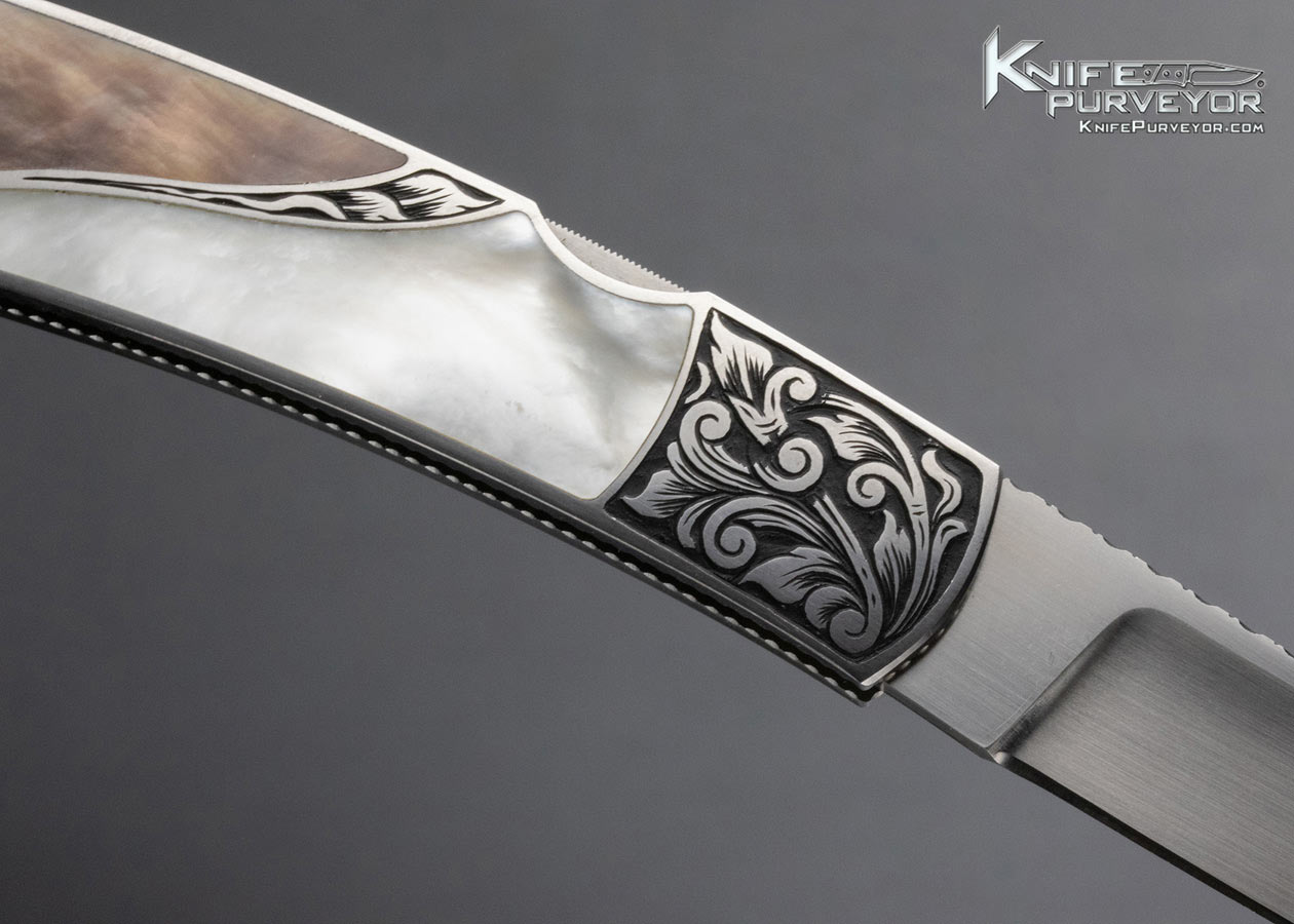 Harvey McBurnette Custom Knife Sole Authorship Engraved Double Pearl Interframe Lockback - Image 5