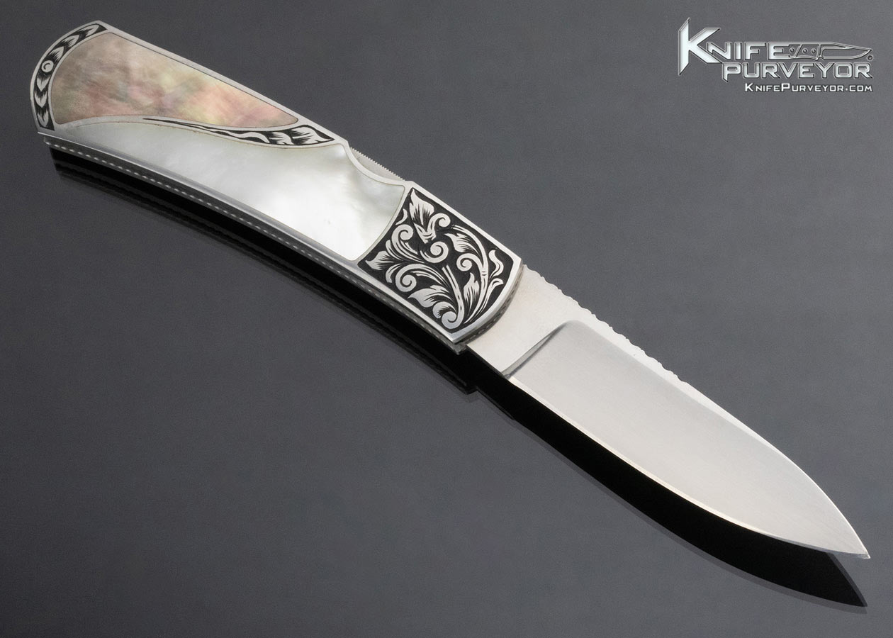 Harvey McBurnette Custom Knife Sole Authorship Engraved Double Pearl Interframe Lockback - Image 4