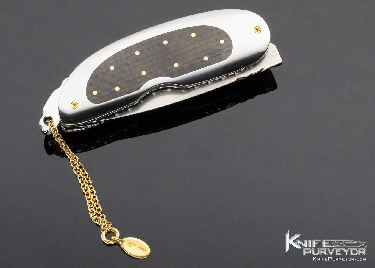 Attilio Morotti Custom Knife Carbon Fiber with Gold Dots Double Interframe Linerlock 13548