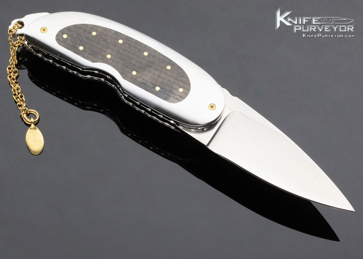 Attilio Morotti Custom Knife Carbon Fiber with Gold Dots Double Interframe Linerlock - Image 3
