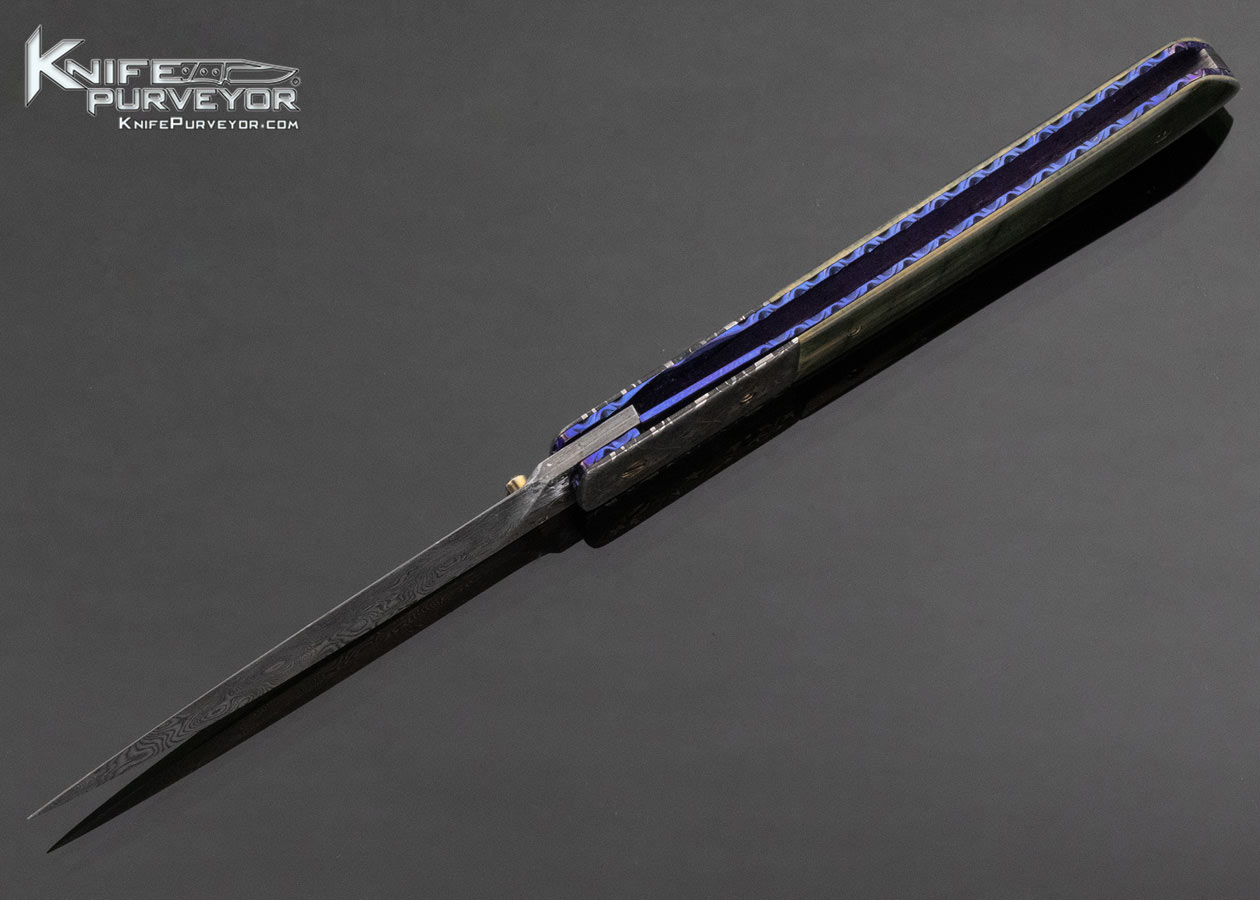 Cliff Parker Custom Knife Blue Mammoth and Sole Authorship Mosaic "Star" Damascus Linerlock - Image 5