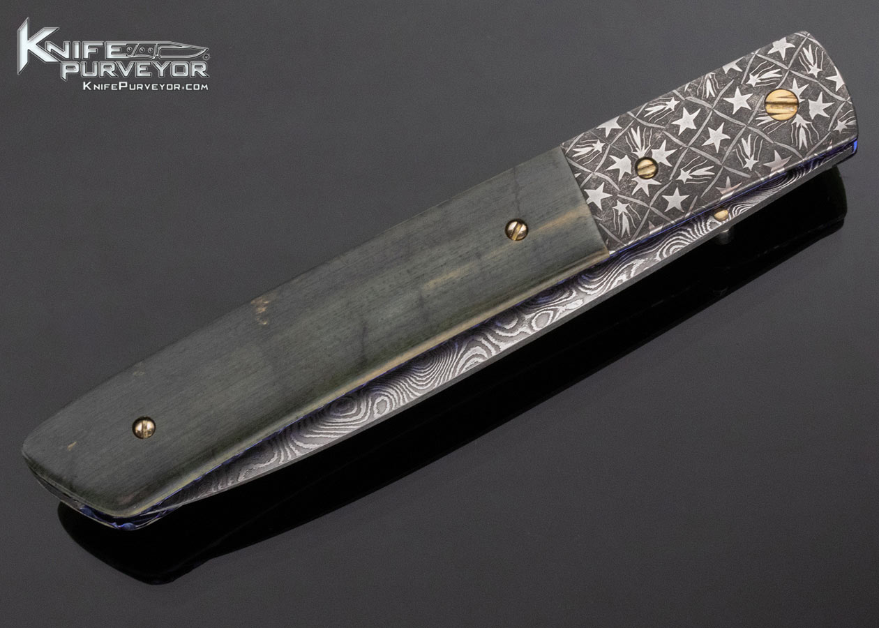 Cliff Parker Custom Knife Blue Mammoth and Sole Authorship Mosaic "Star" Damascus Linerlock - Image 4