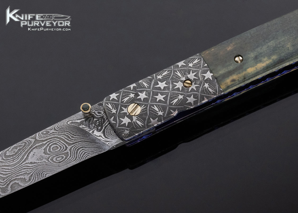 Cliff Parker Custom Knife Blue Mammoth and Sole Authorship Mosaic "Star" Damascus Linerlock - Image 2