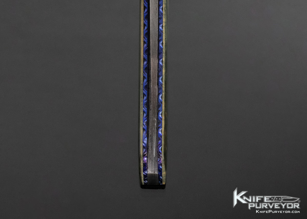 Cliff Parker Custom Knife Blue Mammoth and Sole Authorship Mosaic "Star" Damascus Linerlock - Image 7