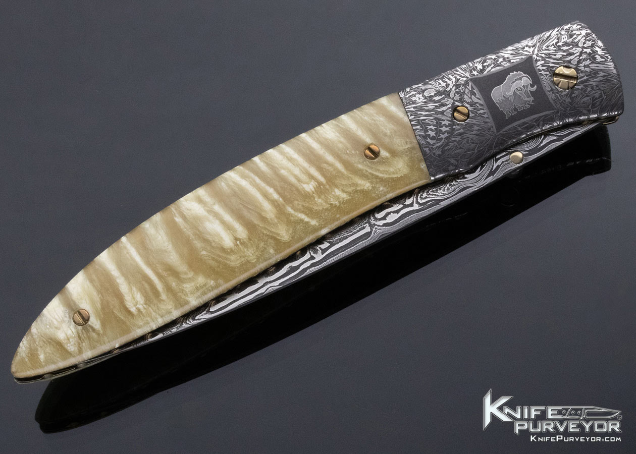 Cliff Parker Custom Knife Musk Ox and Sole Authorship Mosaic "Musk Ox" Damascus Linerlock - Image 4