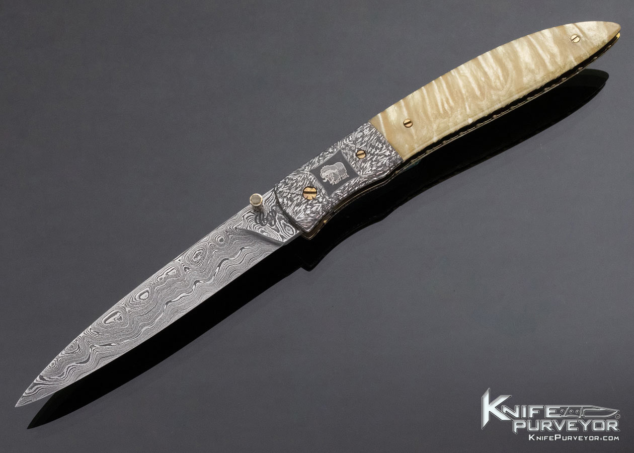Cliff Parker Custom Knife Musk Ox and Sole Authorship Mosaic "Musk Ox" Damascus Linerlock 13708