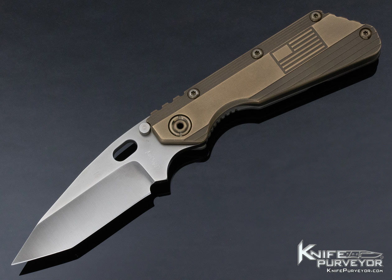 Duane Dwyer Custom Knife Brass Framelock DDC with Flag 13381