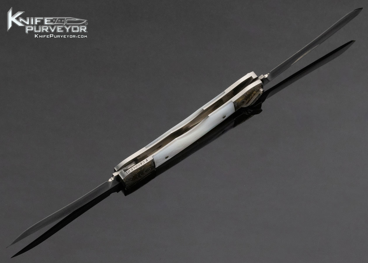 Jess Horn Custom Knife Tim George Engraved Mother of Pearl Two Blade Slipjoint with Gold Inlay 13275