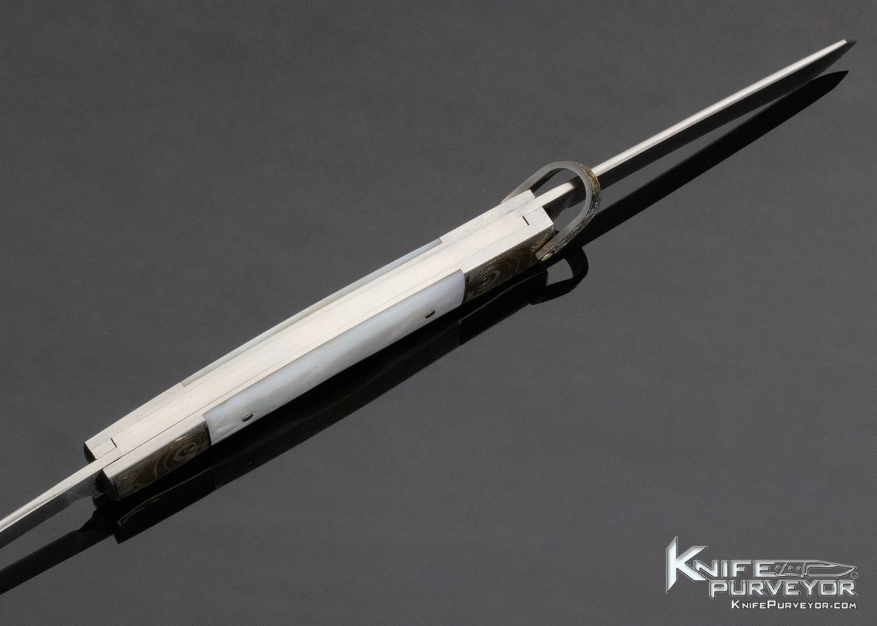 Jess Horn Custom Knife Tim George Engraved Mother of Pearl Two Blade Slipjoint with Gold Inlay - Image 4