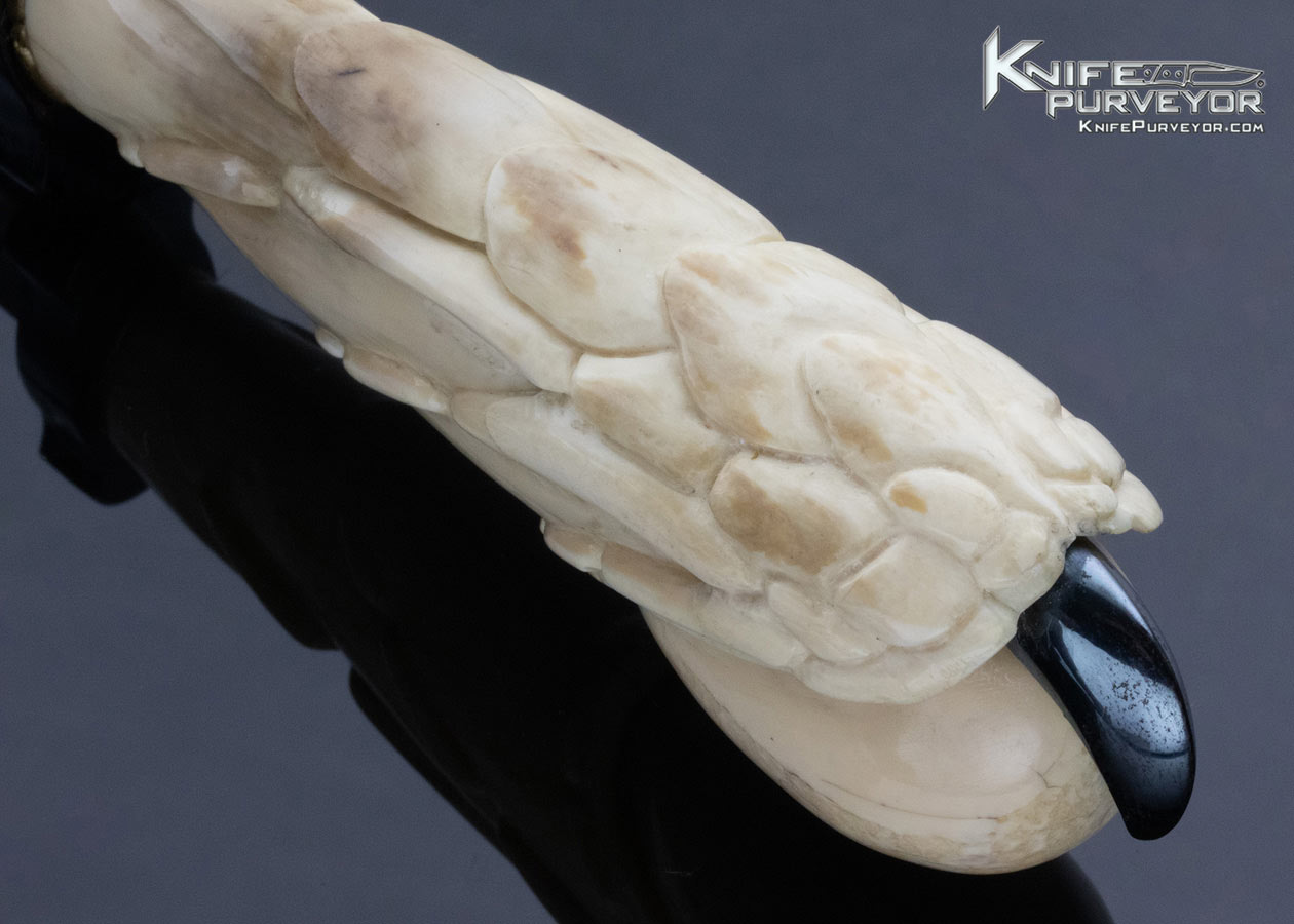 Jim Crowell Custom Knife Damascus Bowie with R. Dimarzo Carved Fossilized Walrus and Stingray Sheath - Image 4