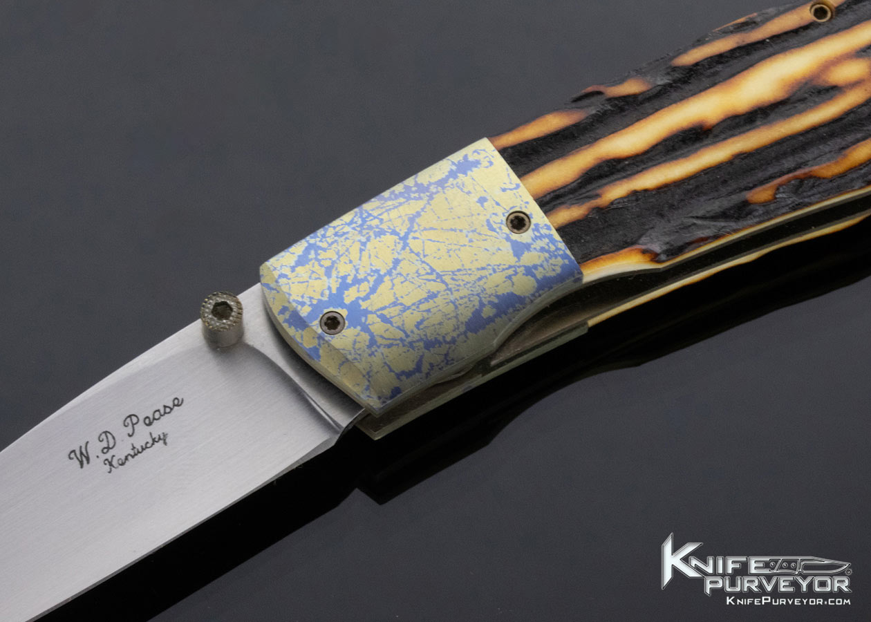 WD Pease Custom Knife Amber Stag and Anodized Titanium Double Bladed Linerlock 13704