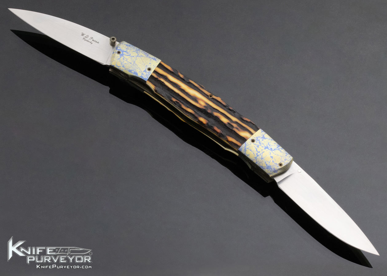 WD Pease Custom Knife Amber Stag and Anodized Titanium Double Bladed Linerlock - Image 4