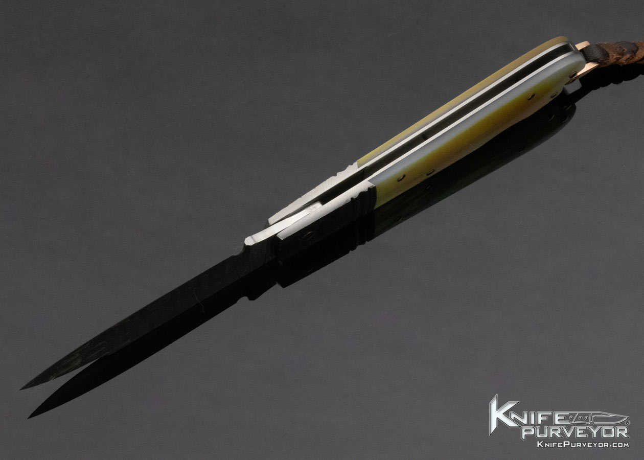 Warren Osborne Custom Knife Damascus and South Sea Gold Lip Pearl Lockback with Rose Gold Accents 13273