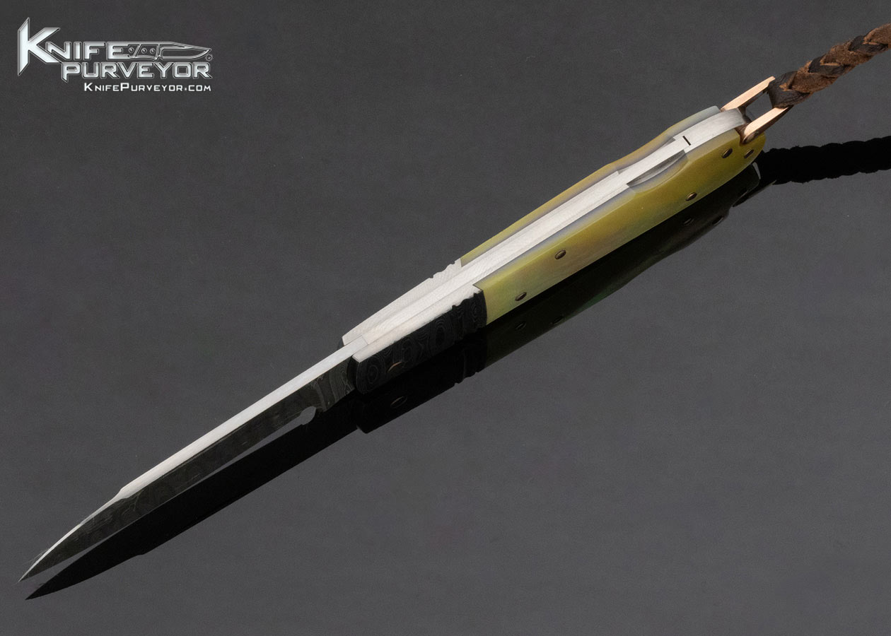 Warren Osborne Custom Knife Damascus and South Sea Gold Lip Pearl Lockback with Rose Gold Accents - Image 5