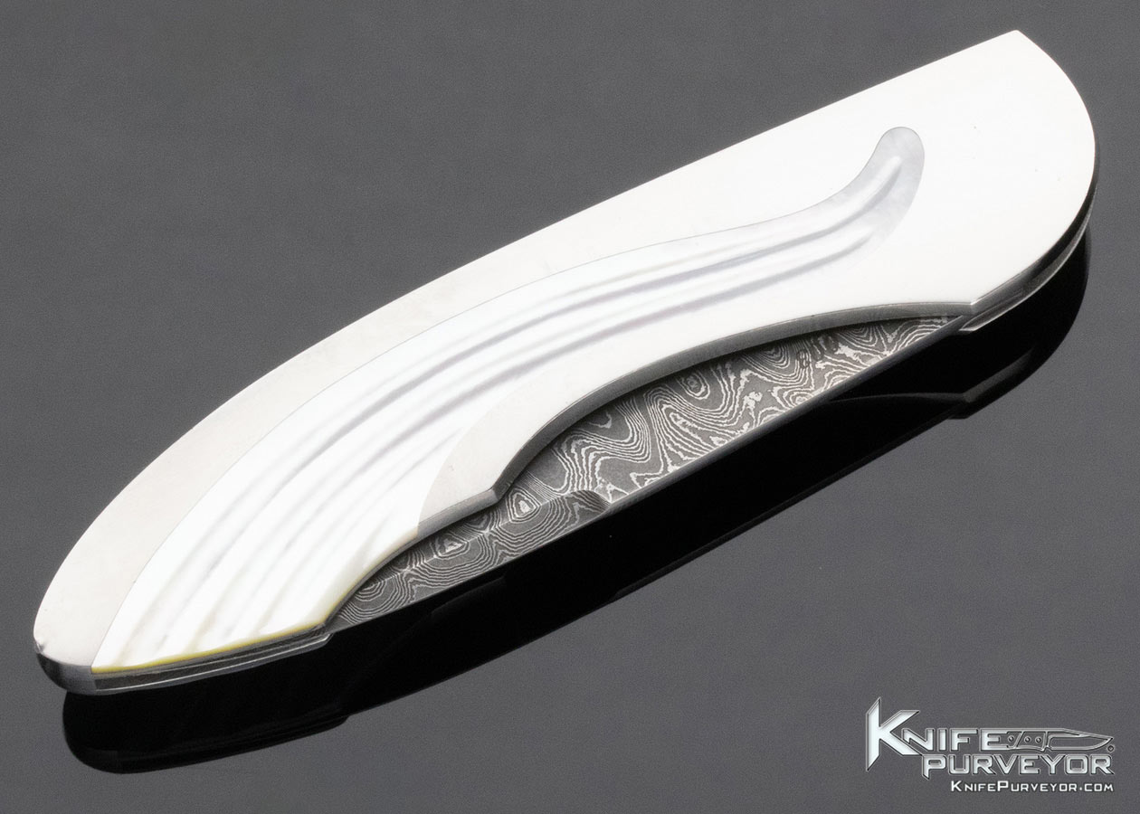 Warren Osborne Custom Knife Mike Norris Stainless Damascus Fluted Pearl Semi Interframe Lockback 13559